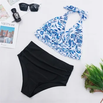 

2020 Sexy High Waist Bikini Swimwear Women Ruffle Swimsuit Vintage Retro Bikini Set Plus Size Bathing Suits Summer Beachwear XL