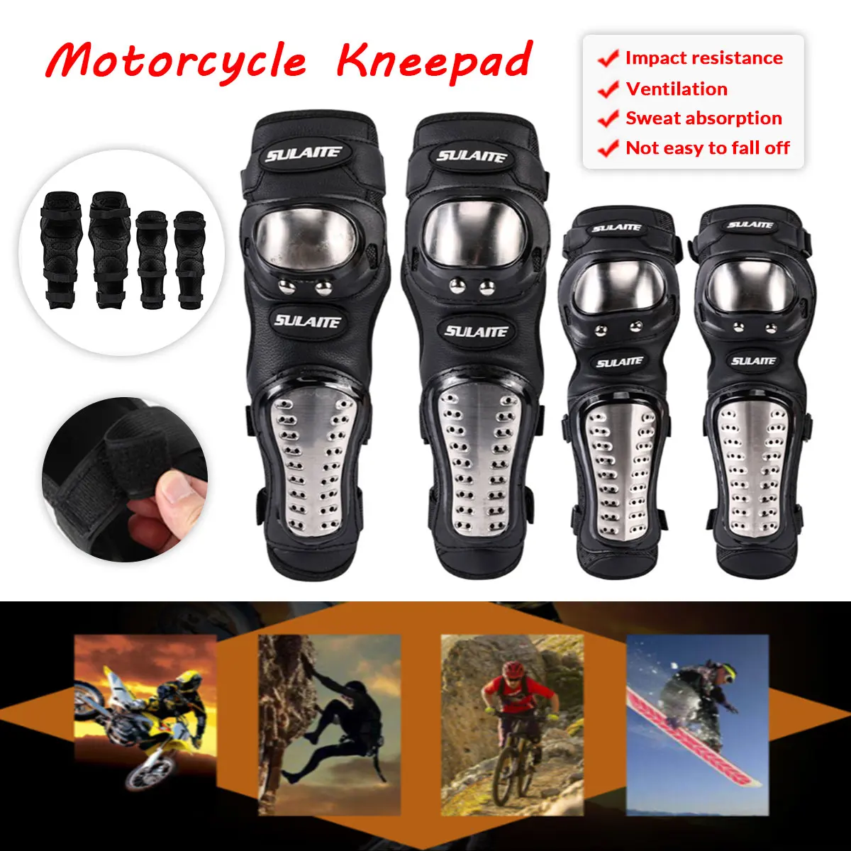 

4Pcs Stainless Steel Motorcycle Riding Cycling Kneepad Knee Protective Elbow Pad Cover Protector Guard Protective Gear Soft