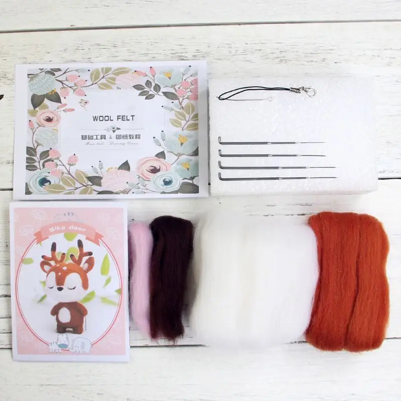 

2020 New Sika Deer Animal Doll Wool Felt Craft DIY Non Finished Poked Set Handcraft Kit For Needle Material Bag Pack