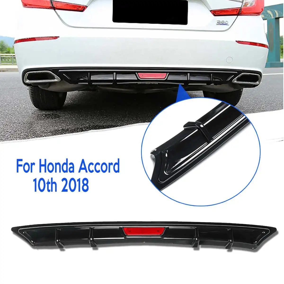 

Gloss Black Rear Bumper Lip Diffuser Garnish Body Kit Auto Exterior Part Skirt Spoiler Bumper For Honda for Accord 10th 2018