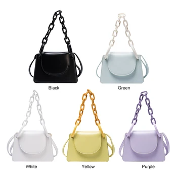 

Fashion Candy Color Shoulder Sling Bag Women Elegant Acrylic Chain Totes Purse Ladies PU Leather Crossbody Messenger Satchel Pou