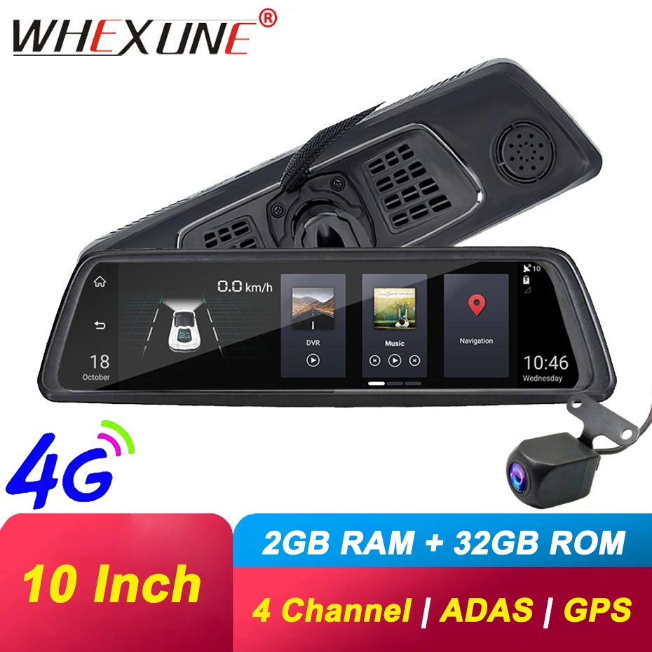 WHEXUNE 10 дюймов 4G Android Зеркало заднего вида DVR 1080P Dash Камера GPS навигации ADAS камера