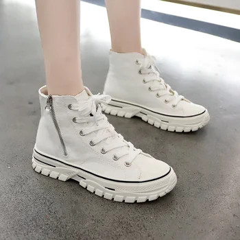

Women High Top Flats Vulcanized Shoes Female Casual Shoes Woman Sneakers New Autumn Quality Classic Women Canvas Shoes U12-32