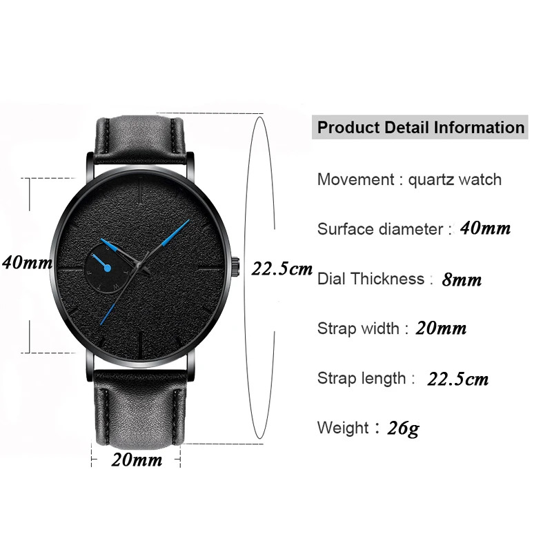 Минимализм мужские часы ультра тонкие повседневные брендовые кварцевые простые синие указки наручные часы с кожаным ремешком деловые часы