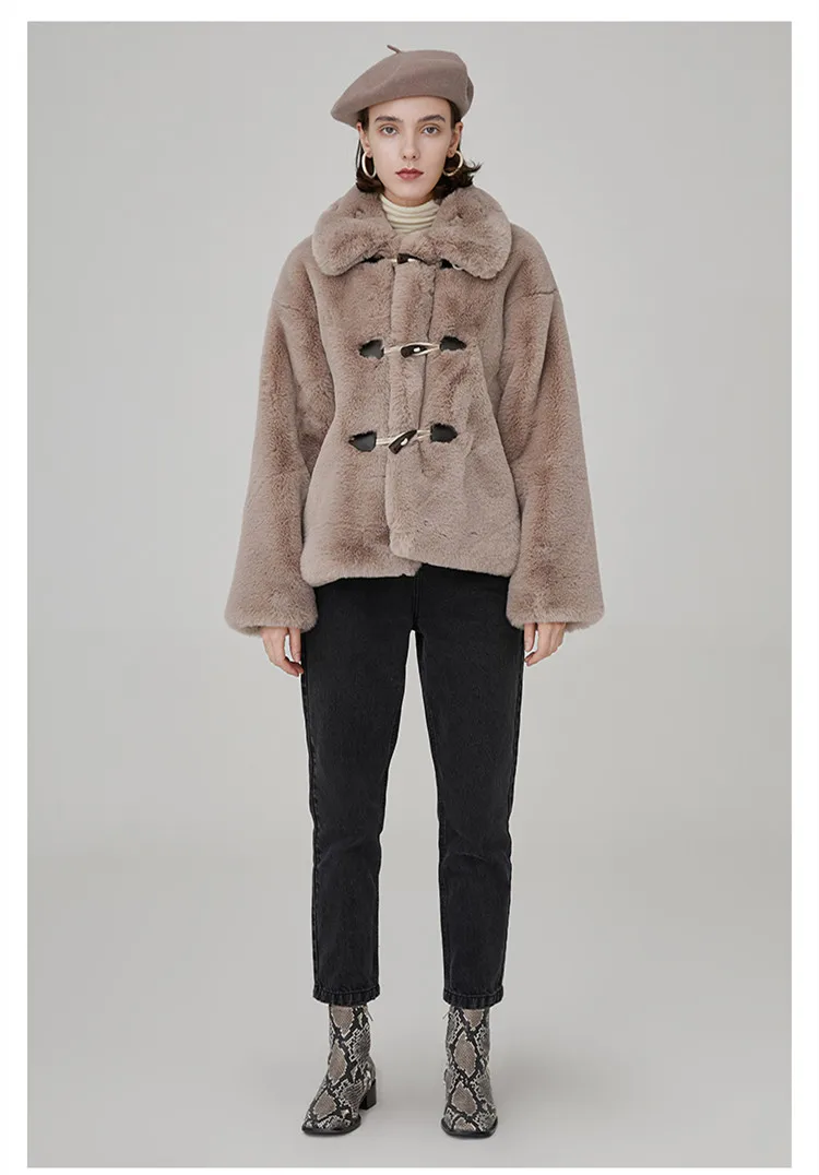 Ropa mujer invierno Для женщин Зимняя Теплая обувь на платформе из искусственного кроличьего меха; короткий плюшевый пиджак женские, повседневные, свободные искусственный мех в меховой верхней одежде