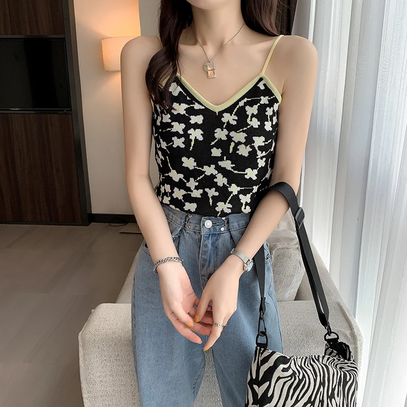 Floral-Print Decorative Camisole Slim-Fit Sweater Thin 2021 Women's Summer Camisole cheap bras