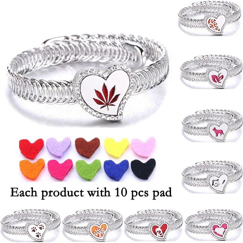Heart Aromatherapy Bracelet Perfume Aroma Essential Oil diffuser Lockets adjustable fashion jewelry with 10 pcs pad | Украшения и