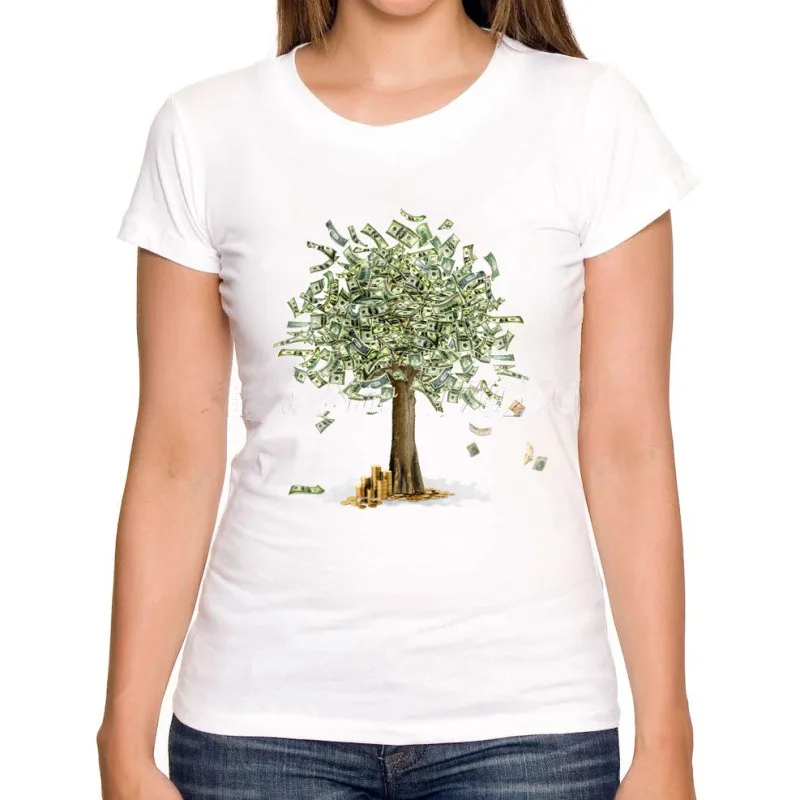 Creative-Design-Dollar-Money-Love-Tree-Forest-Spirits-Sumi-e-Women-T-shirt-Colorful-Printing-Casual