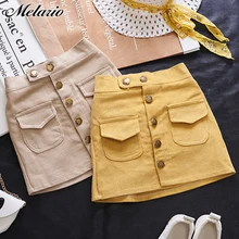 Повседневные юбки для девочек осенне-зимняя детская одежда на пуговицах детская Вельветовая юбка юбки для маленьких девочек от 3 до 7 лет, одежда