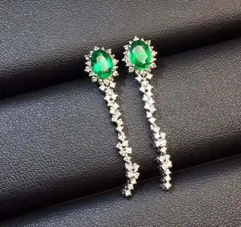 

Emerald Earrings Fine Jewelry Real 18K Gold Green Emerald 1.36ct Gemstones Diamonds Female Drop Earrings for Women Fine Earrings