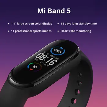 

Xiaomi Mi Band 5 Smart Bracelet AMOLED Screen Heart Rate Sleep Step Swim Sport Monitor APP Miband 5