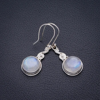 

Natural Rainbow Moonstone Handmade 925 Sterling Silver Earrings 1.75" D3377