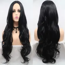 Черный длинный волнистый ручной работы 26 ''синтетический парик на кружеве бесклеевой термостойкие волокна средний пробор волос для женщин парики