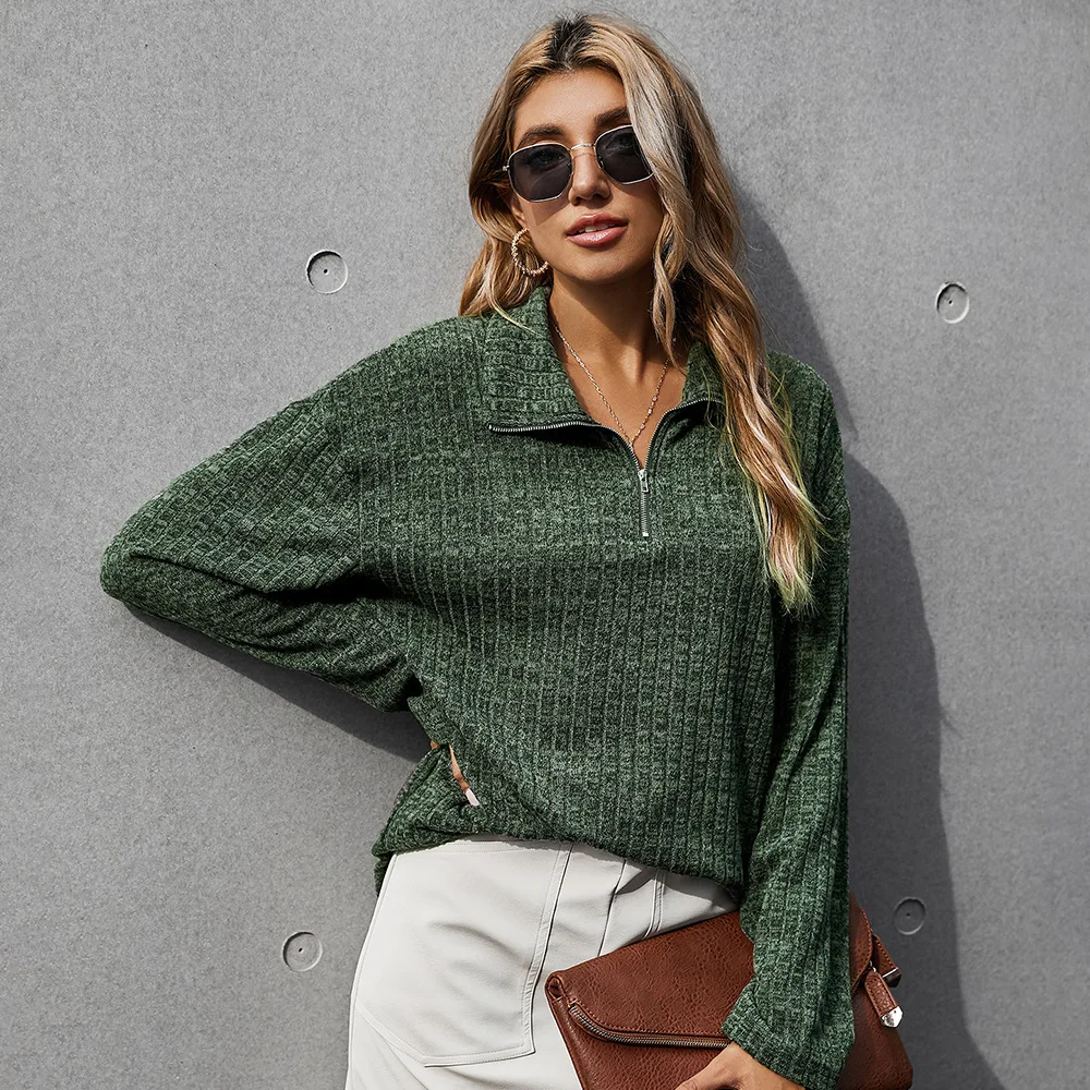 

Women's 2020 Autumn And Winter Simple Lapel Sweater Women's Round Neck Loose Style Light Mature Style