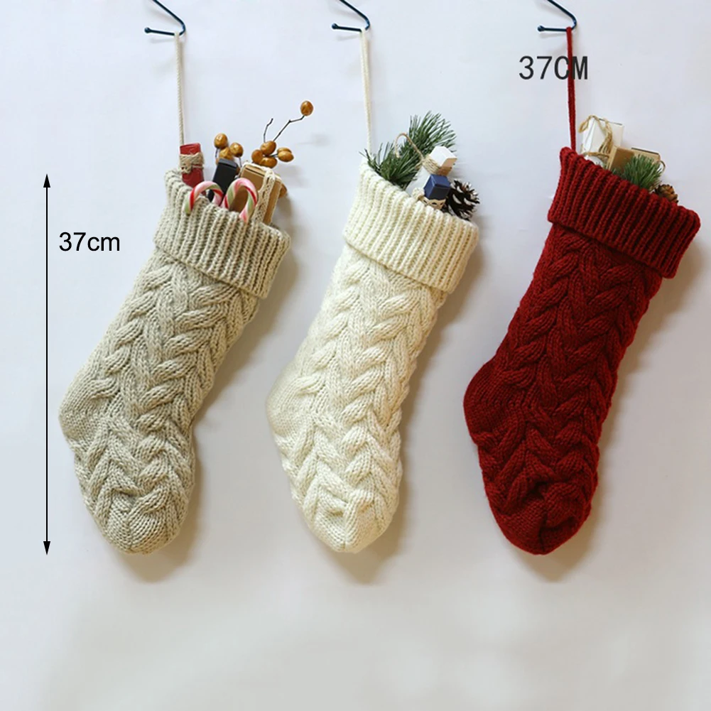 Рождественские чулки для подарков, вязаные носки Санта-Клауса, Рождественский милый мешок для подарков для детей, каминная елка, Рождественское украшение для вечеринки