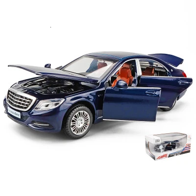 Автомобильные аксессуары 1:32 Maybach S600 литая под давлением металлическая модель салона автомобиля аксессуары 6 дверей можно открыть внутреннее заднее колесо модель - Название цвета: Blue with box
