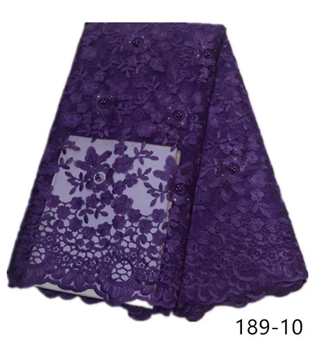 Африканская кружевная ткань вышитая нигерийская Свадебная лента ткань высокого качества французский Тюль кружевная ткань бусины камни 189 - Цвет: 189-10