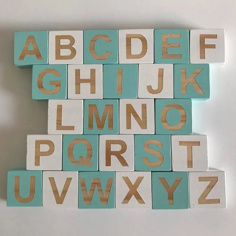  1 Set Solid Wood 26 English Alphabet Square Cube Block Children Learning Ornaments Baby Infant Phot