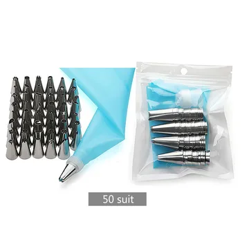 

50 PCS/Set Silicone Pastry Bag Tips Kitchen DIY Icing Piping Cream Reusable Pastry Bags +48 Nozzle Set Cake Decorating Tools