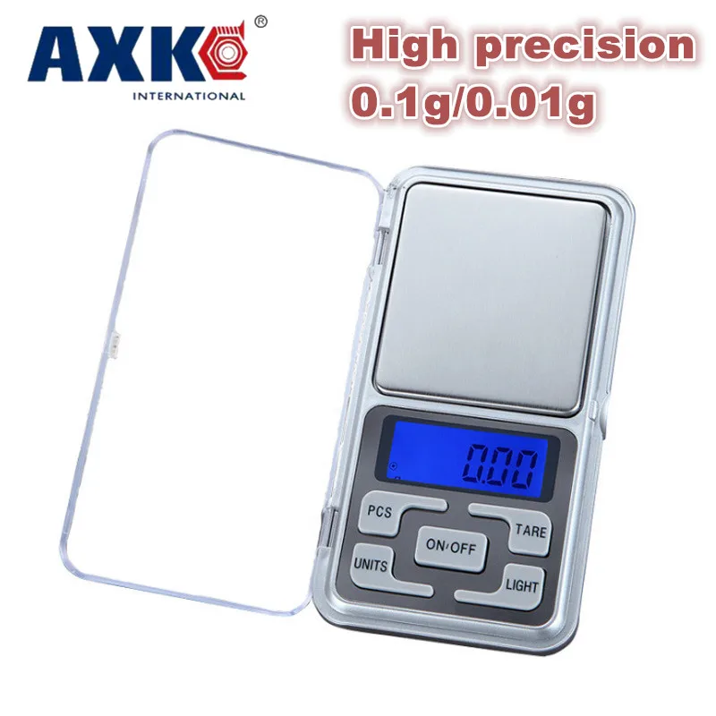 

AXK Mini Digital Scale 100/200/300/500g 0.01/0.1g High Accuracy Backlight Electric Pocket For Jewelry Gram Weight For Kitchen