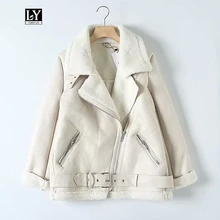 Ly Varey Lin, зимняя теплая куртка из искусственной мягкой кожи, мех ягненка, Свободное пальто, женская мотоциклетная куртка на молнии, черная, белая, толстая верхняя одежда