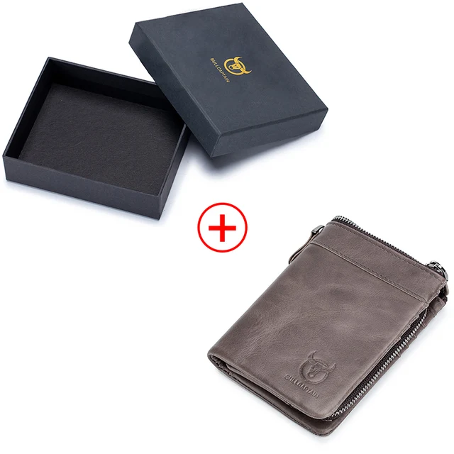 Bullcaptain Vintage Leather Buckle Wallet Coin Purse Wallet Card Men's Wallet Cartera Hombre Men's Handbag RFID Holder gray with box