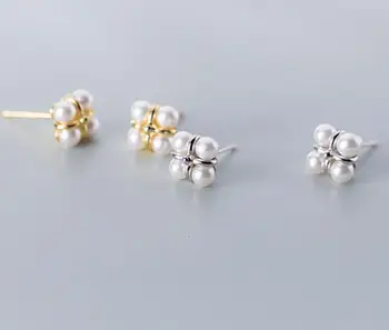 

Real. 1pair 925 Sterling Silver fine jewelry White /Golds Shell Pearl Flowers stud earrings GTLE2688