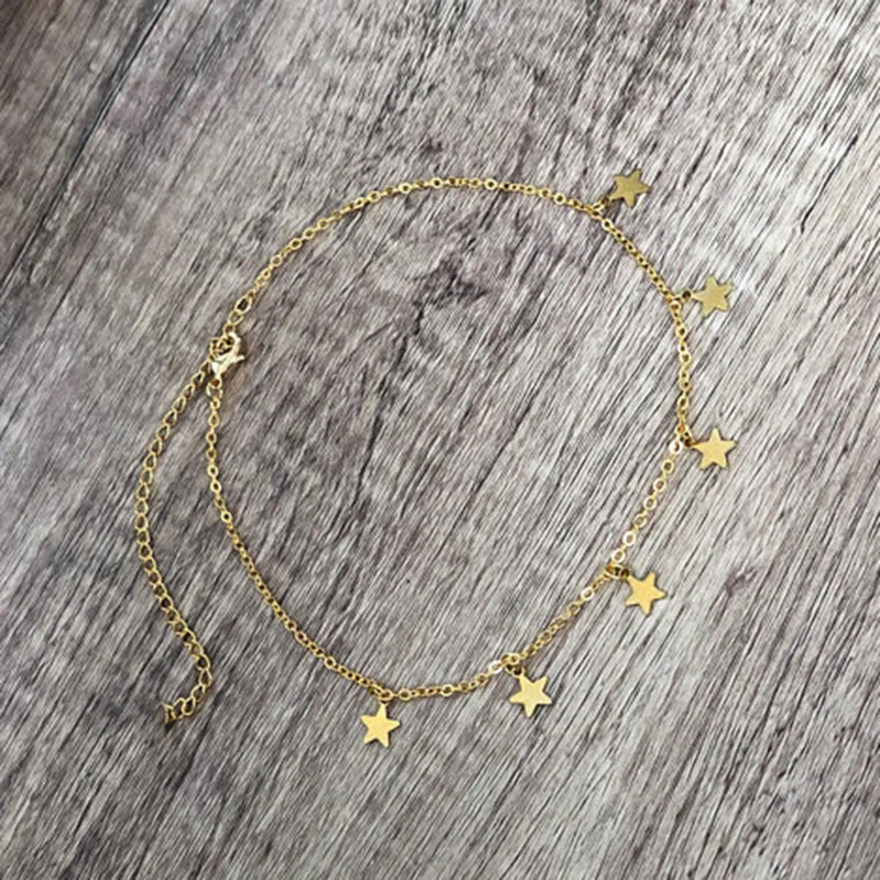 Joyer-a-de-moda-de-las-mujeres-de-plata-de-oro-7-estrellas-gargantilla-colgante-de