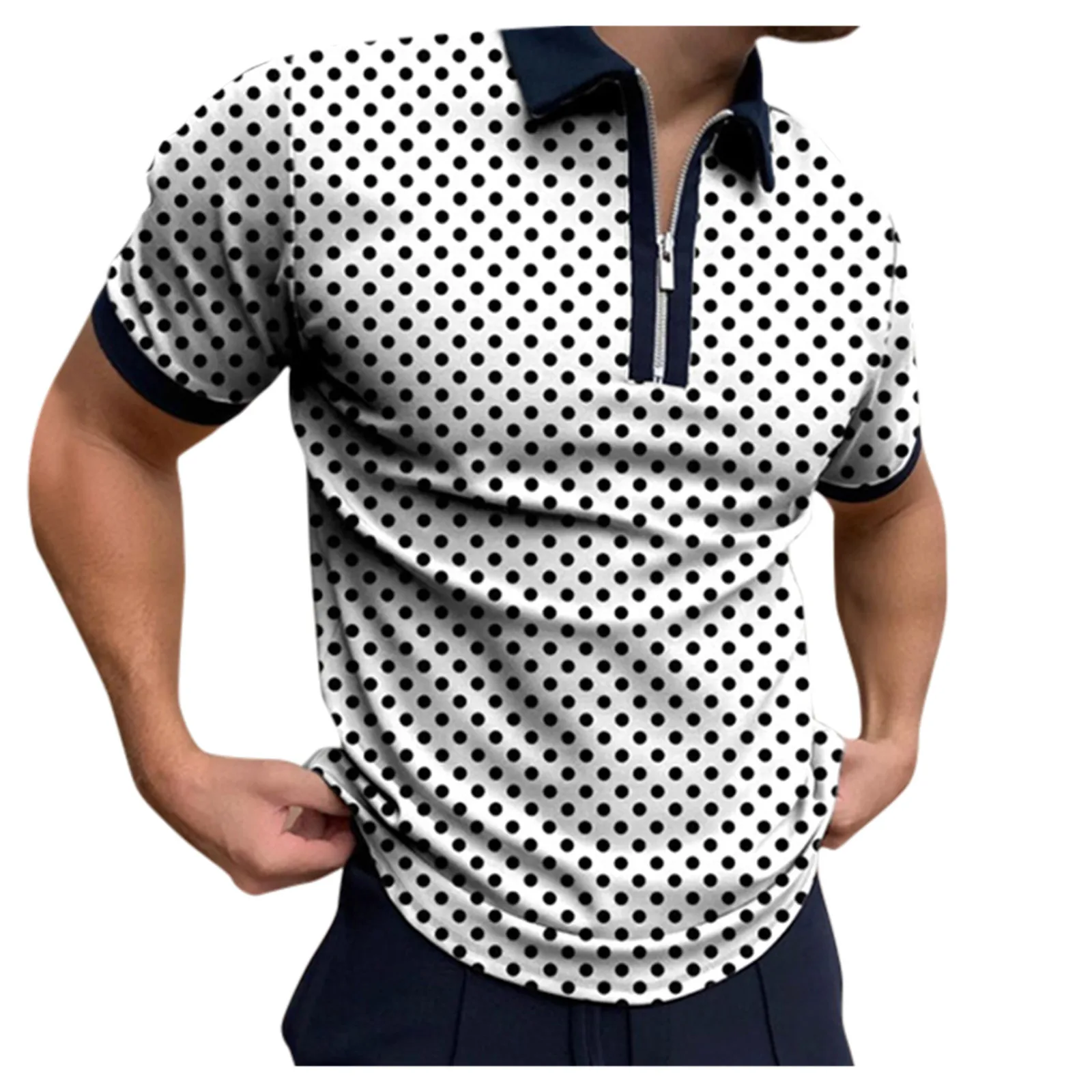 Gym Polo Shirt Men Short Sleeve Polos Sports Dots Print Slim Fit