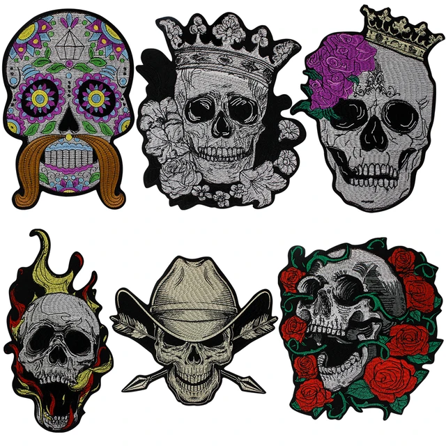 Rose flower skull Embroidery Iron on Patches for Clothes Large Size Biker  Backpack Jackets DIY Badges High Quality Accessory
