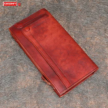 

2020 Vintage Leather Wallet Women Cowhide Multi Card Slot Mobile Phone Long Wallet Casual Men and Women Vertical Leather Wallets