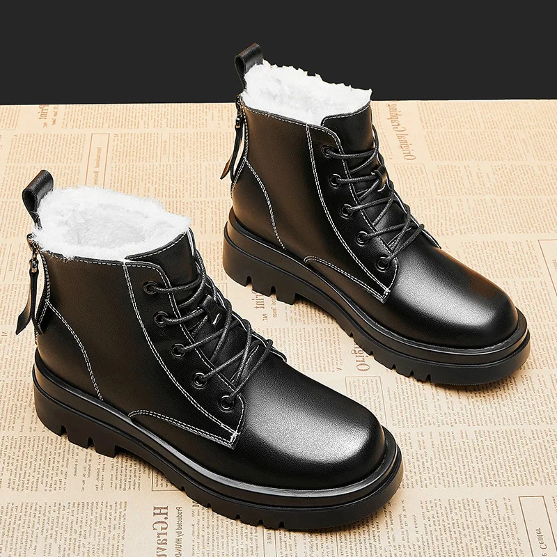 Inner increase 2021 new snow boots women's fur one thick bottom and velvet warm Martin boots leather plush shoes