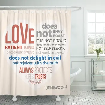 

Bible Verse for Evangelist Corinthians 13 7 Love is Shower Curtain Waterproof Polyester Fabric 72 x 72 Inches with Hooks