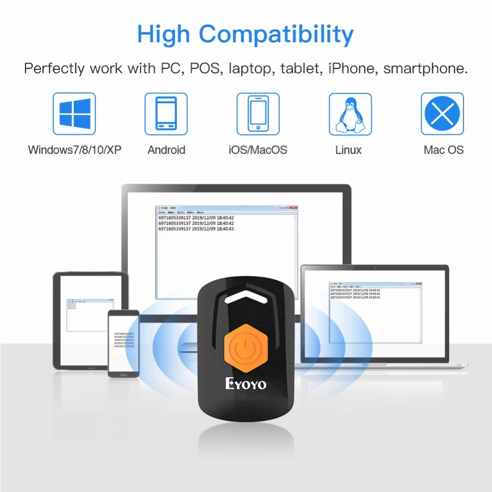 eyoyo mini varredor do código de barras de bluetooth sem fio usb prendido leitor de código de barras potável