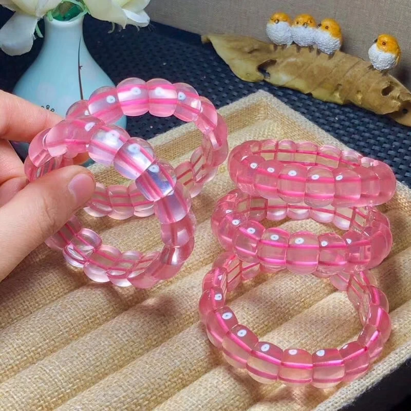 

Natural Star Light Rose Quartz Bracelet Mozambique Stretch Best Crystal Gift 16x11mm For Woman Men Rectangle Beads AAAAA