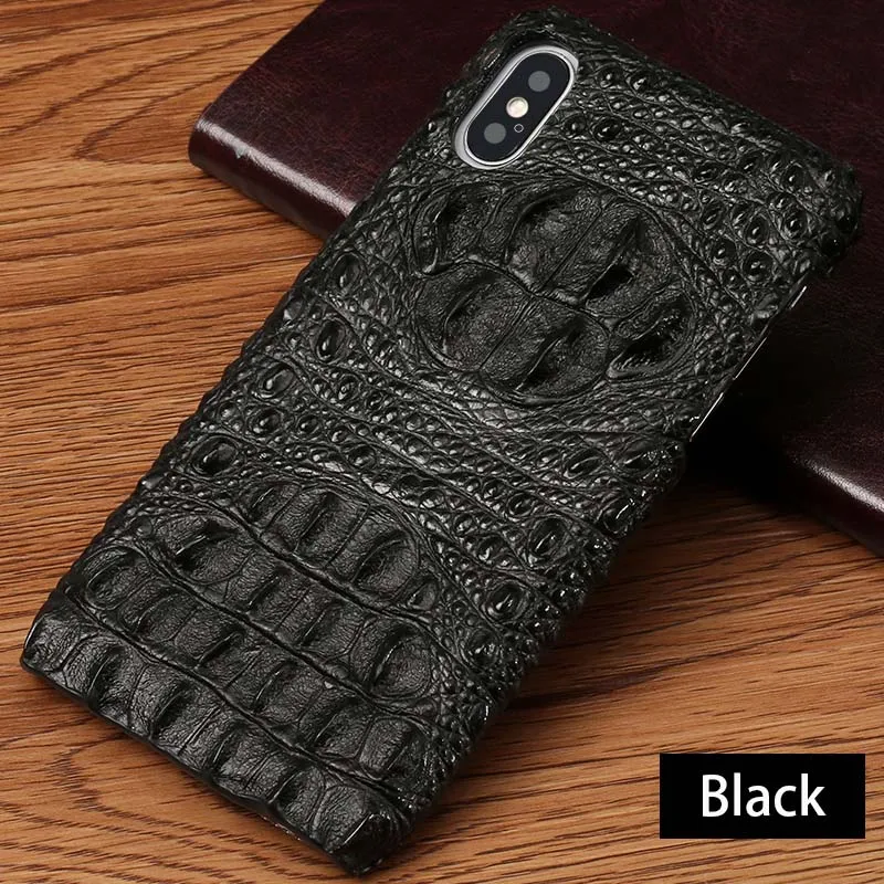 Black Роскошный чехол для телефона с крокодиловой текстурой для IPhone 7, 8 Plus, X, Xs Max, чехол из настоящей воловьей кожи, задняя крышка для 6, 6s, 6 p, 7 p, 8 p, чехол - Цвет: Black
