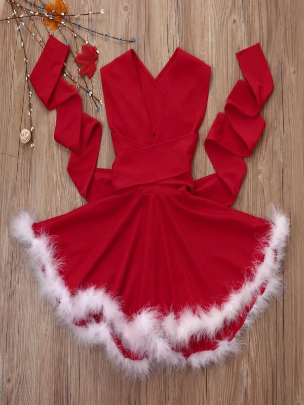 Рождественское платье Детское красное рождественское платье Санта-Клауса без рукавов, вечерние платья Детские платья осенние платья принцессы для девочек N27