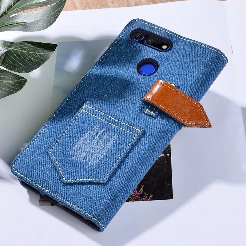 Ковбойский Стиль чехол для huawei Honor View 20 чехол Модный джинсовый узор Кожаный чехол для huawei Honor V20 индивидуальный чехол для телефона