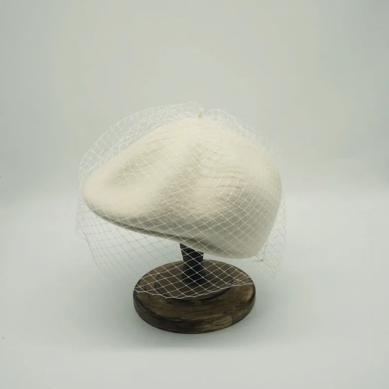 

01908-panshi-mesh autumn winter black wool mesh lady beret cap women leisure College Style painter hat