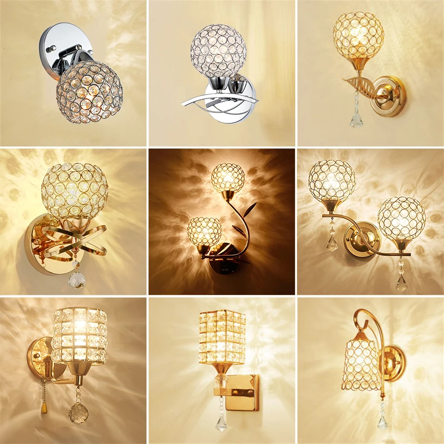 

Retro Luxury Crystal Bedside Wall Light Fixture for Living Room Corridor Balcony Aisle Stair Wall Lamp Sconce Home Decor Ligting