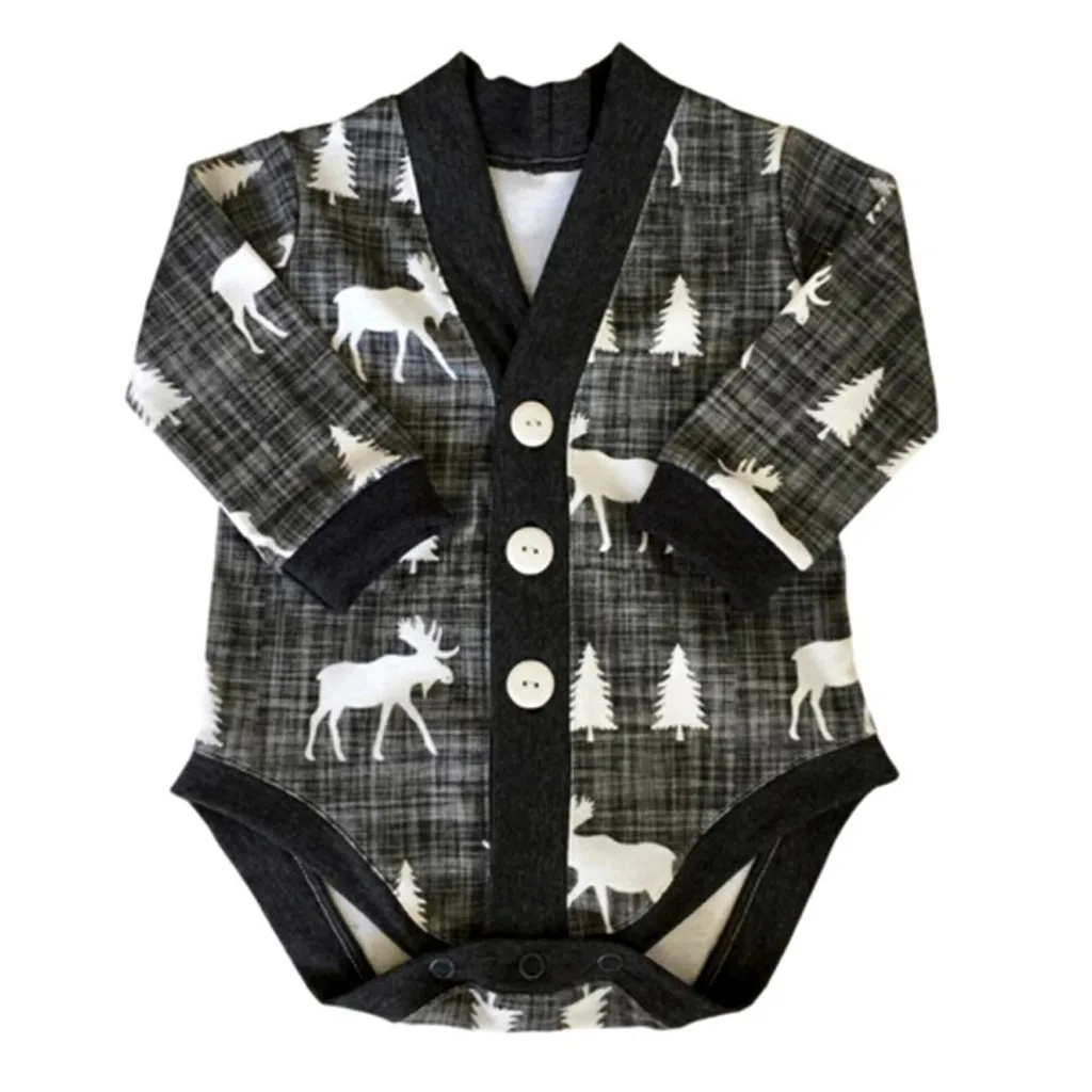 Novelty Baby Romper Children's Christmas Clothes Elk Loose Coat Button Long Sleeve V Collar |