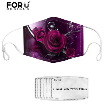 

FORUDESIGNS Gothic Rose Love Printing Women Mask Mouth Cover Face Mask for Girls Floral Style masque Non-disposable Breathable