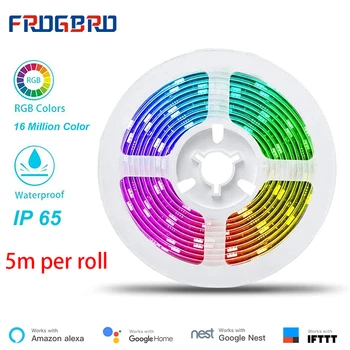 

FROGBRO WiFi LED Light Tape IP65 Waterproof 16 Million Color Smart Diammable 5050 for Party Home Decor Work with Alexa Google
