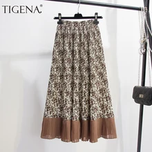 Женская шифоновая длинная юбка с цветочным принтом TIGENA, трапециевидная плиссированная юбка с высокой талией для женщин на весну