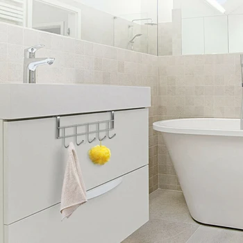 

5 Hooks 24.5x9x2.5cm Over The Door Hooks Wash Room Hanger Clothes Towel Storage Holder Stainless Steel