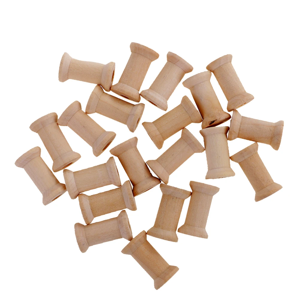 20Pcs Wooden Empty Thread Spools Classic Bobbin DIY Sewing Notions 27x16mm