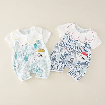 

Fashion brand baby boys girls Boxer short-sleeved clothing summer cotton romper Full print cartoon Graffiti jumpsuit Bibs set