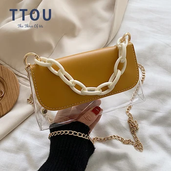 

2020 Clear Transparent Bags for Women PVC Striped Messenger Crossbody Bag Chains Candy Color Jelly Summer Beach Women Handbag