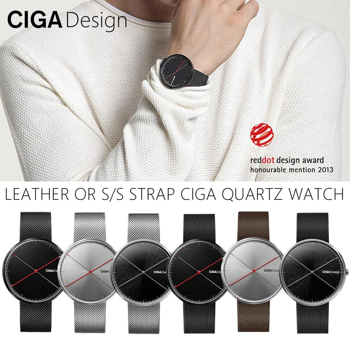 

CIGA DESIGN CIGA Quartz Watch Fashion Simple Quartz Steel/Leather Belt Red Dot Design Award Watch Men Watch X series