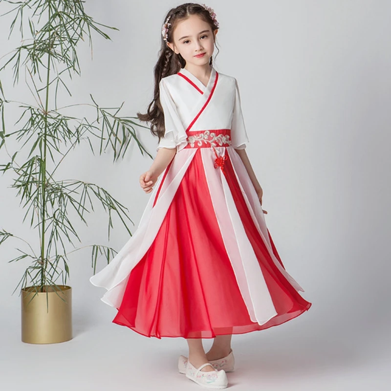 Hanfu/модное летнее платье для девочек; оригинальное улучшенное удобное платье в китайском стиле для девочек; осеннее платье для фотосессии в национальном стиле